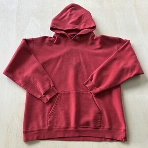Vintage AS Sports Hoodie Men Large Red Fleece Pullover Kangaroo Solid Sweatshirt